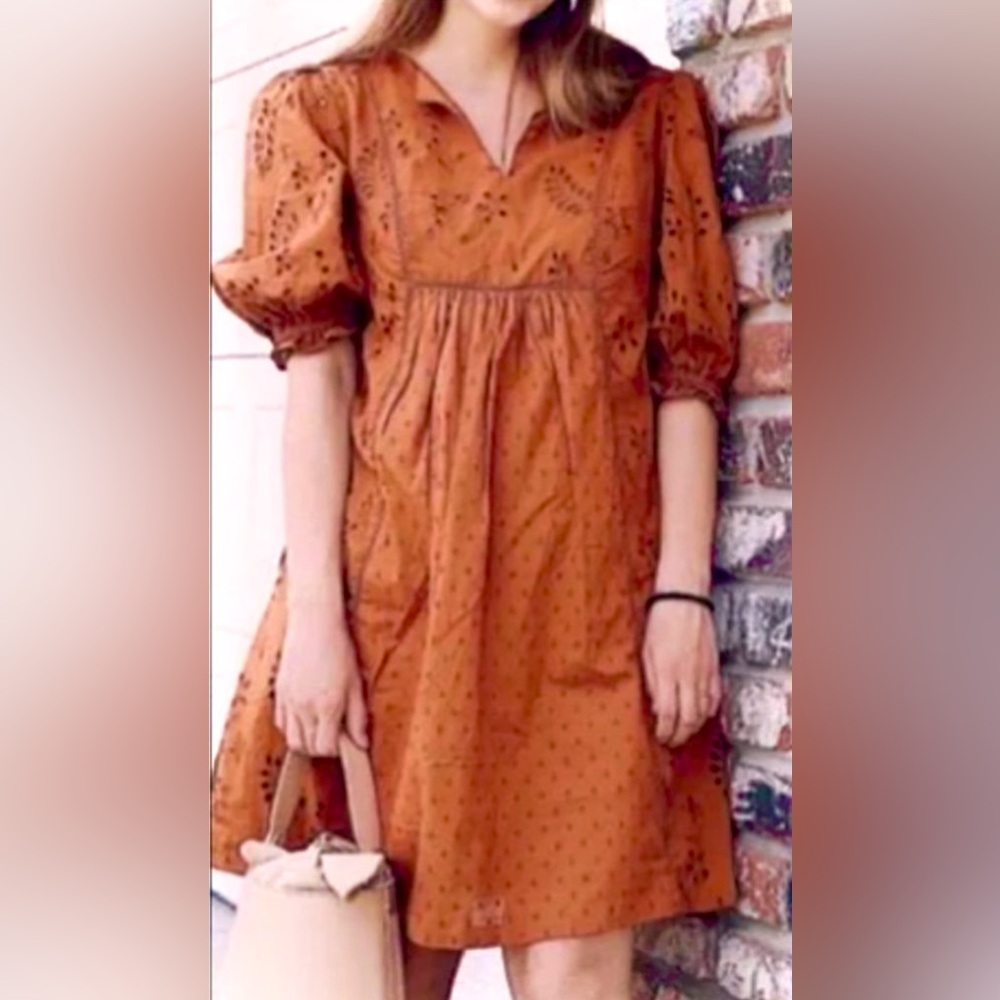 New Universal Threads 100% Cotton Lined Eyelet Mini Dress In Rust Size XS